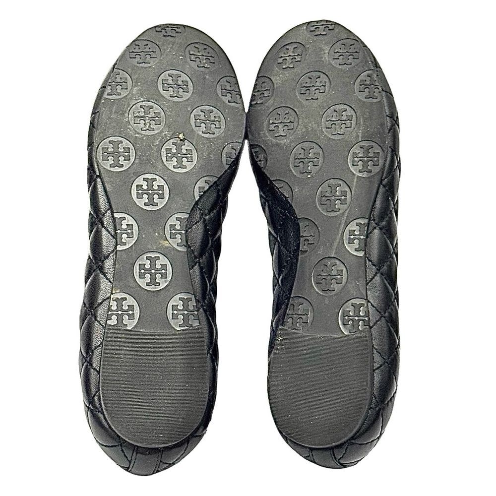 Tory Burch Women’s Ballet Flats Shoes Black Quilted Leather Size 6.5 M Pre-Owned - Picture 4 of 11